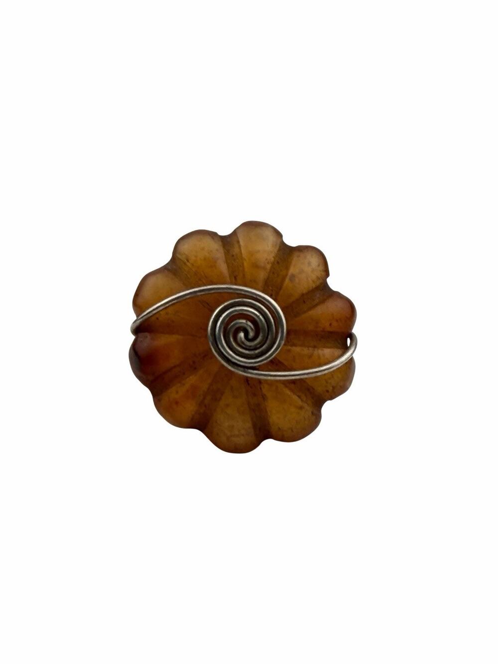 Carnelian Stone Flower Wire Wrap Sterling Silver Ring Size 6.5